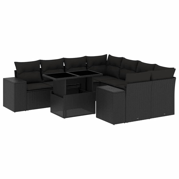 sofasæt til haven 9 dele med hynder polyrattan sort