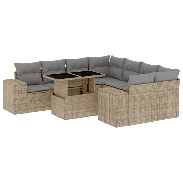 sofasæt til haven 9 dele med hynder polyrattan beige