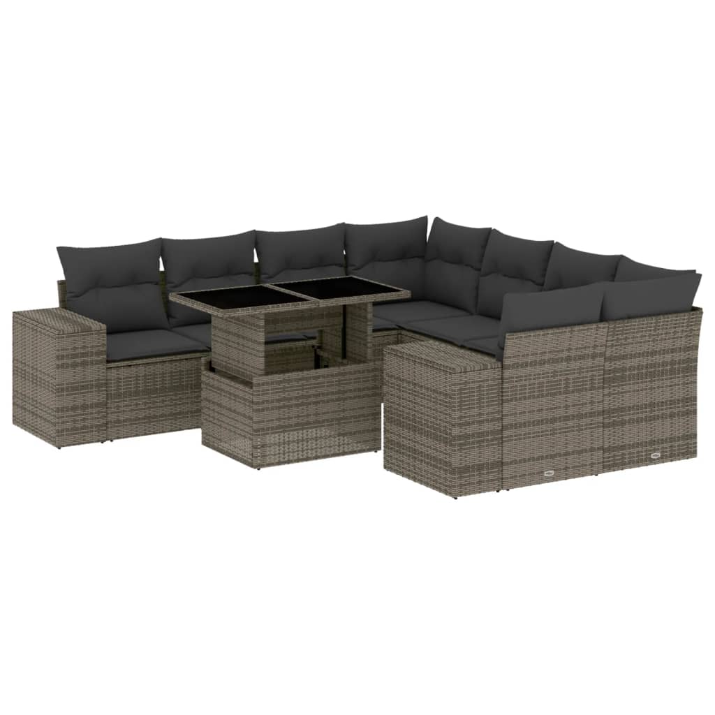 sofasæt til haven 9 dele med hynder polyrattan grå