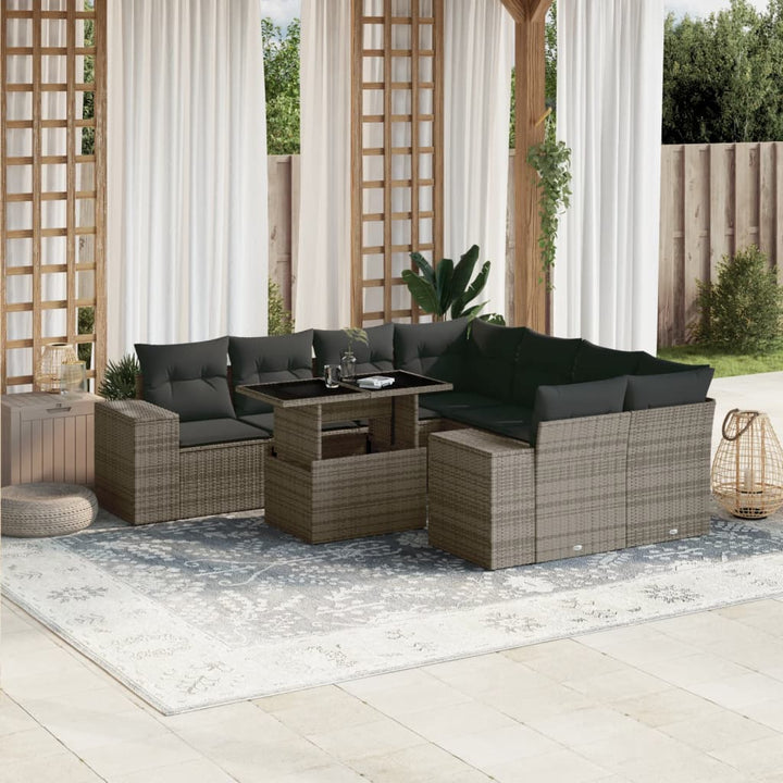 sofasæt til haven 9 dele med hynder polyrattan grå