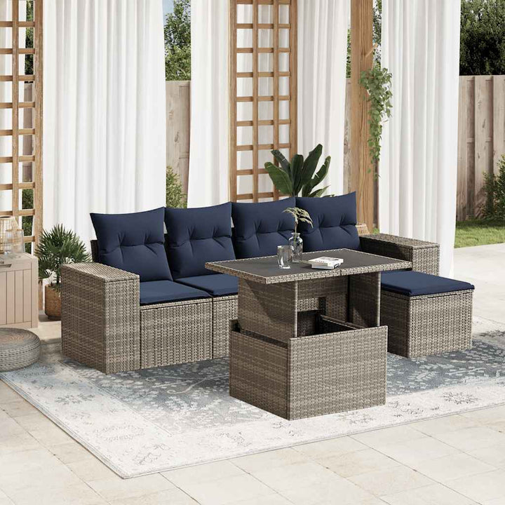 havesofasæt med 6 dele og hynder grå polyrattan