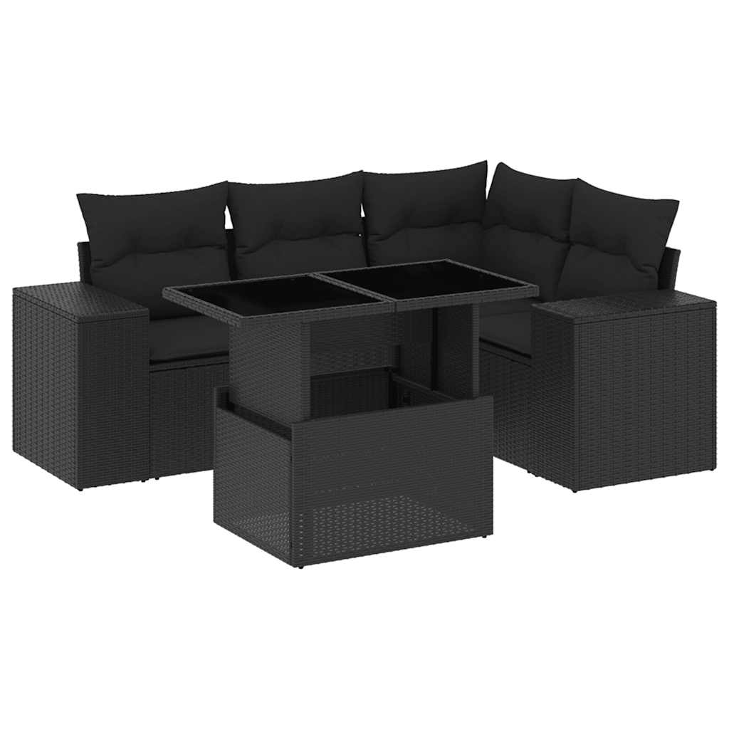 sofasæt til haven 5 dele med hynder polyrattan sort