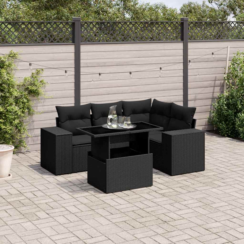 sofasæt til haven 5 dele med hynder polyrattan sort