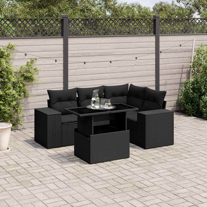sofasæt til haven 5 dele med hynder polyrattan sort