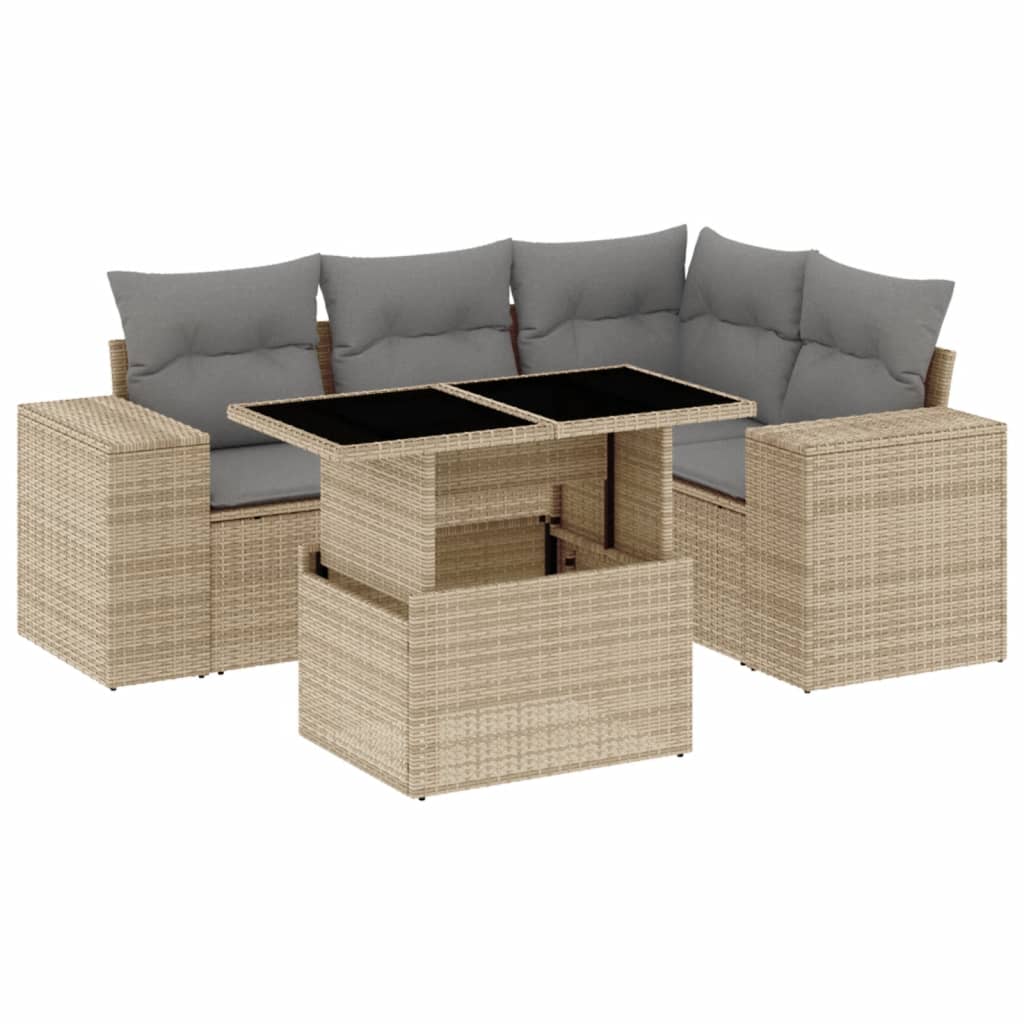 sofasæt til haven 5 dele med hynder polyrattan beige