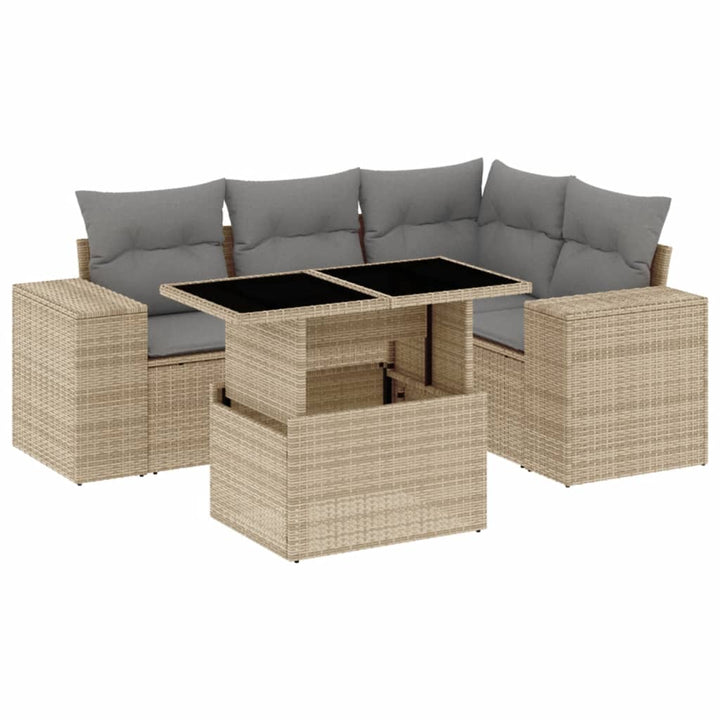 sofasæt til haven 5 dele med hynder polyrattan beige