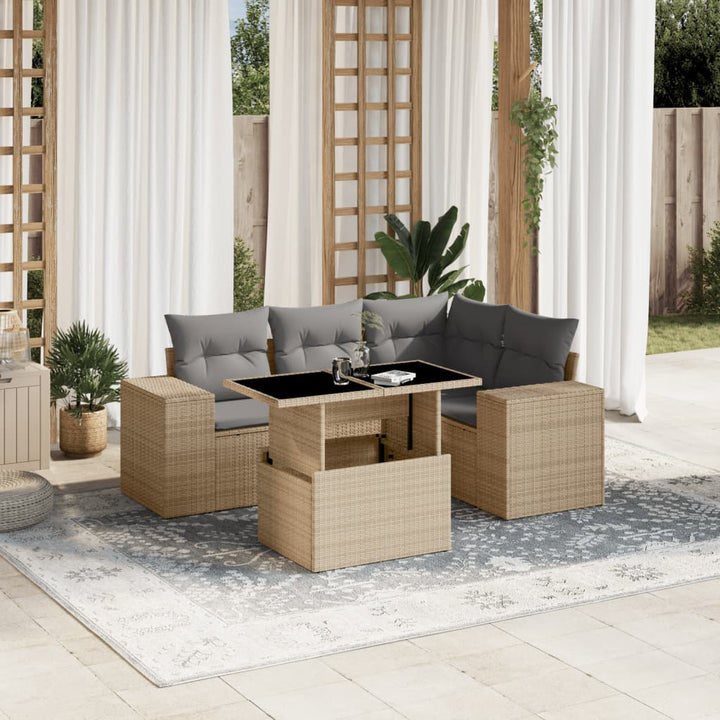 sofasæt til haven 5 dele med hynder polyrattan beige