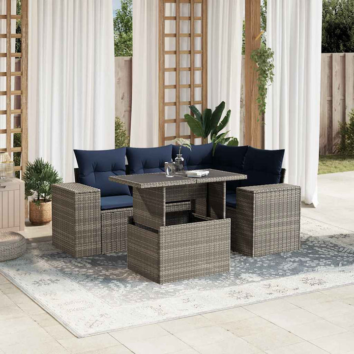 havesofasæt med 5 dele og hynder grå polyrattan