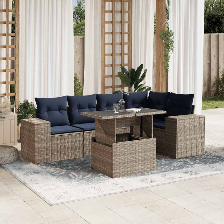 havesofasæt med 6 dele og hynder grå polyrattan
