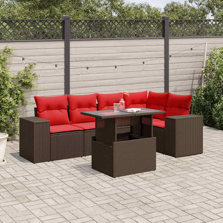 havesofasæt med 6 hynder brun polyrattan