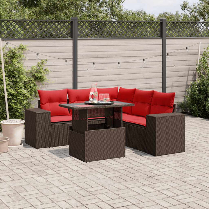 havesofasæt med 6 hynder brun polyrattan