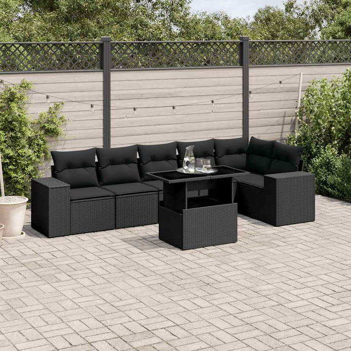 sofasæt til haven 7 dele med hynder polyrattan sort