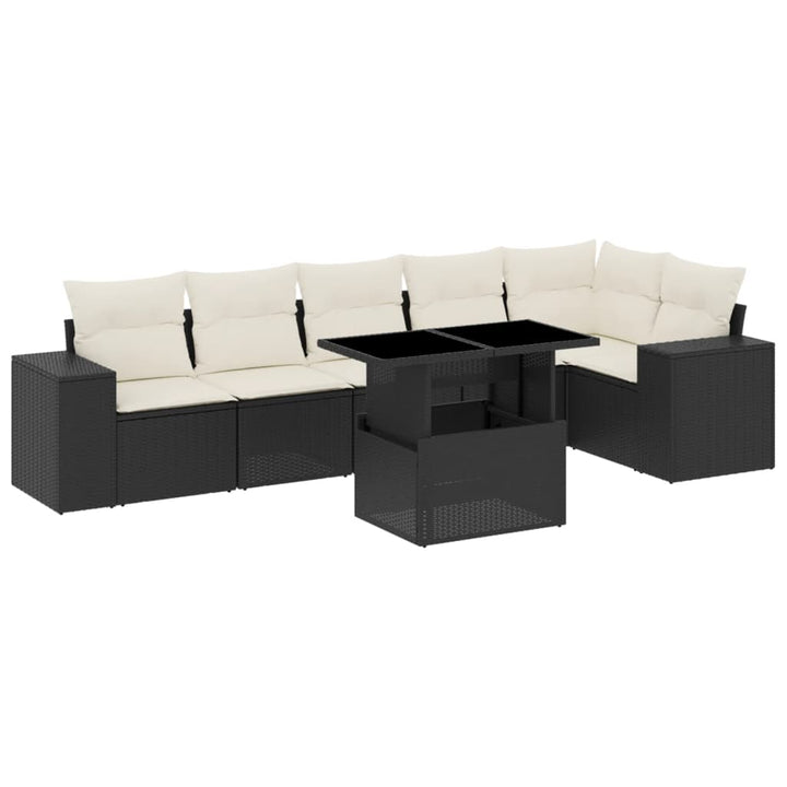 sofasæt til haven 7 dele med hynder polyrattan sort
