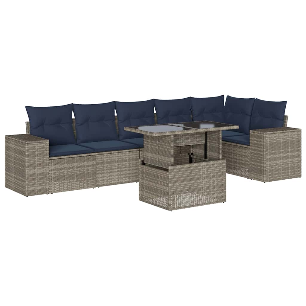 havesofasæt med 7 dele og hynder grå polyrattan