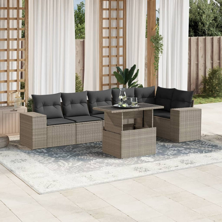 sofasæt til haven 7 dele med hynder polyrattan lysegrå