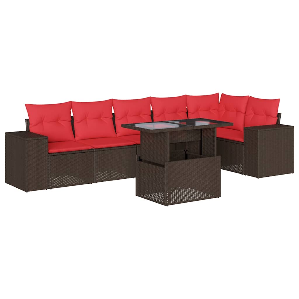 havesofasæt med 7 hynder brun polyrattan