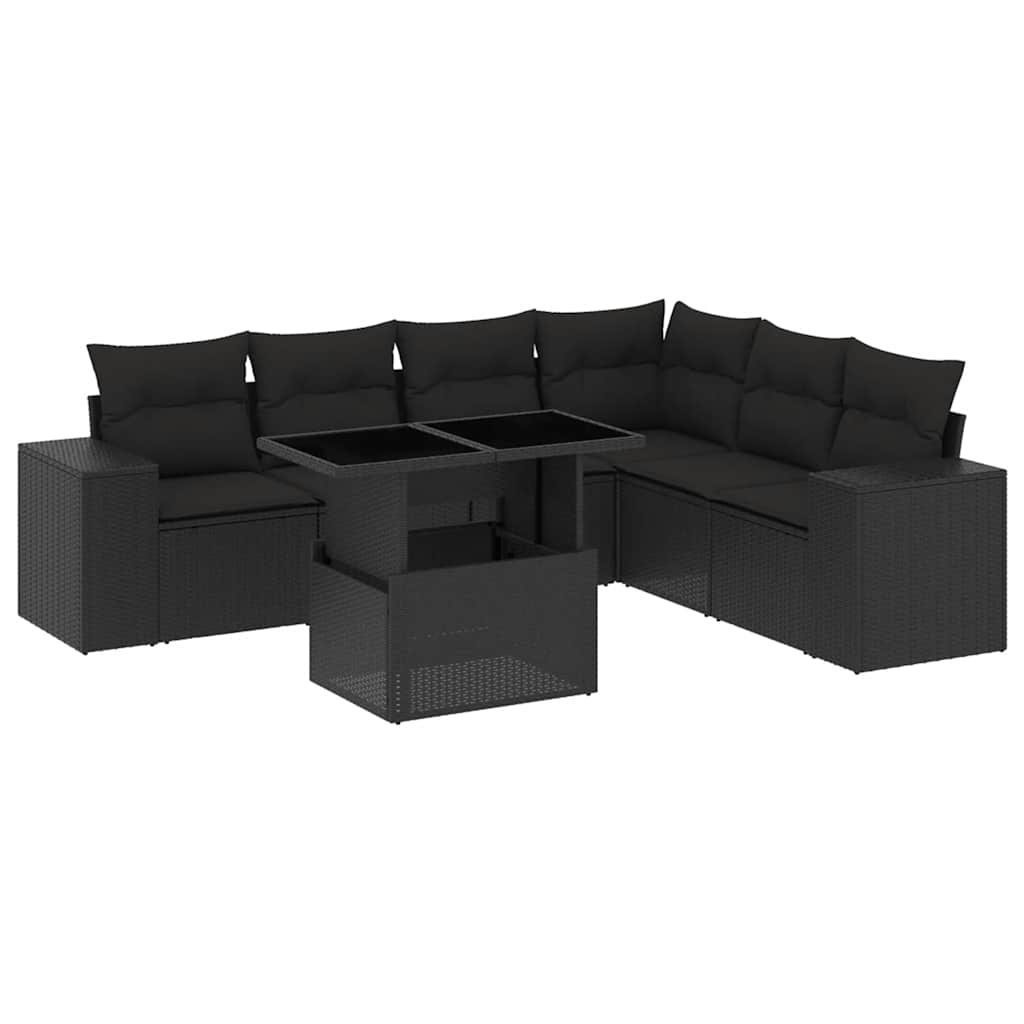 sofasæt til haven 7 dele med hynder polyrattan sort
