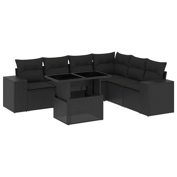 sofasæt til haven 7 dele med hynder polyrattan sort