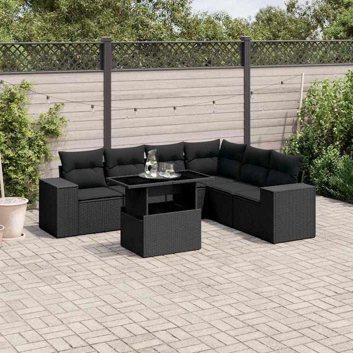 sofasæt til haven 7 dele med hynder polyrattan sort