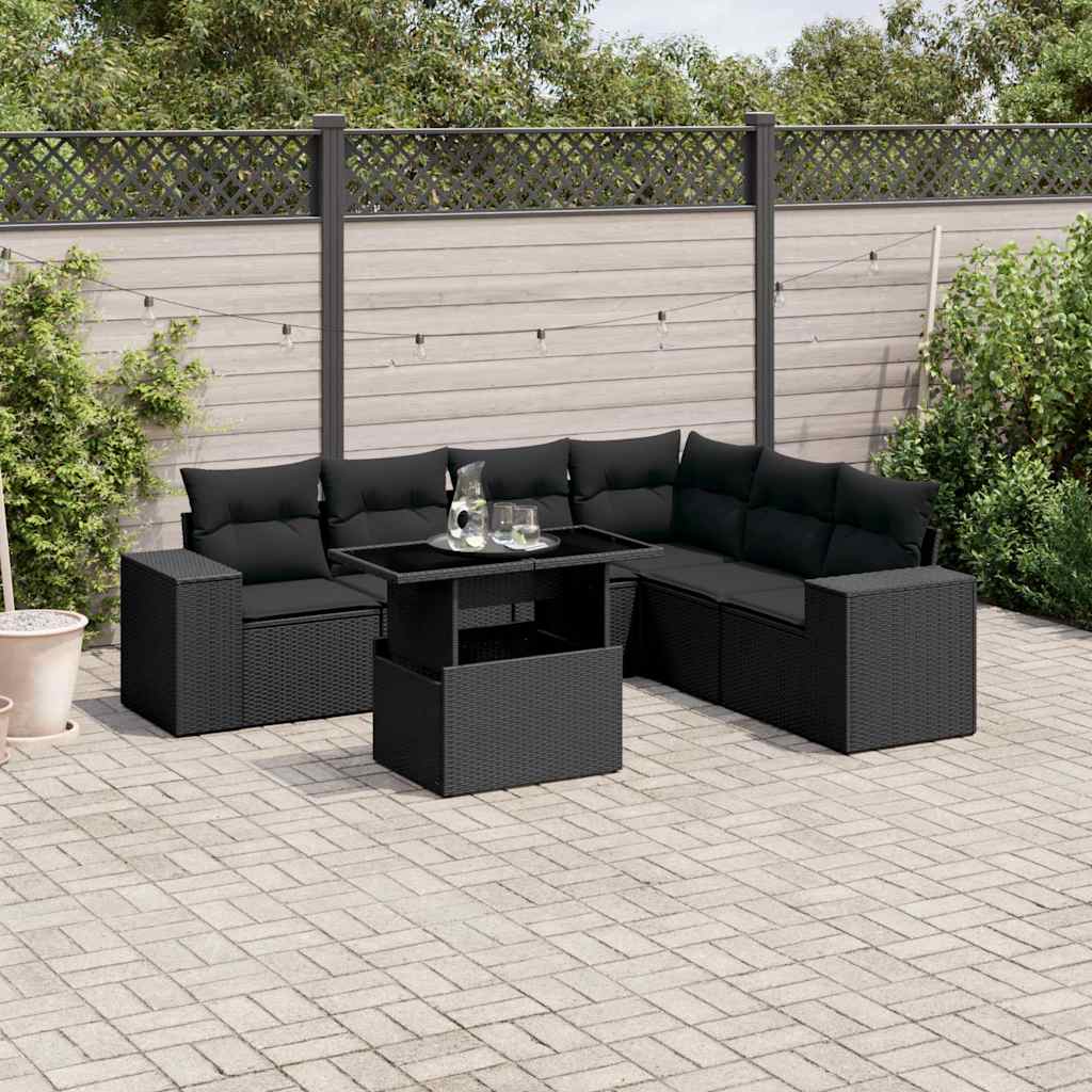 sofasæt til haven 7 dele med hynder polyrattan sort