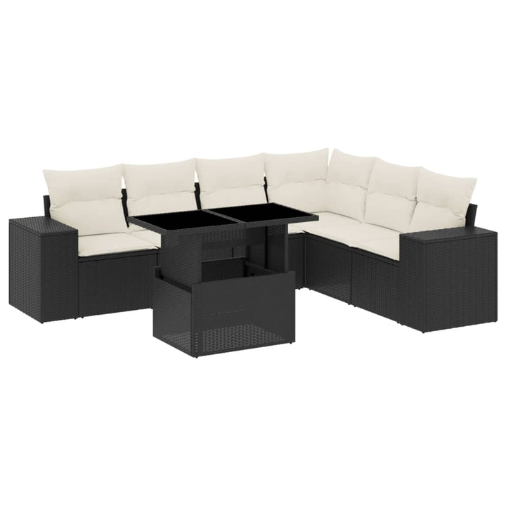sofasæt til haven 7 dele med hynder polyrattan sort