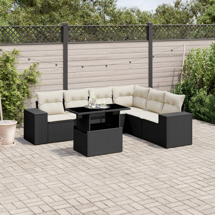 sofasæt til haven 7 dele med hynder polyrattan sort