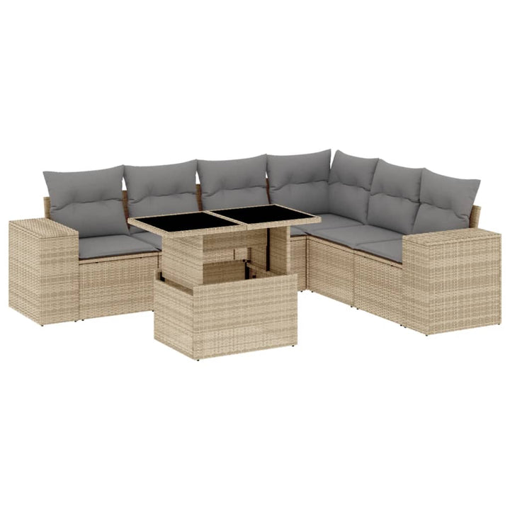 sofasæt til haven 7 dele med hynder polyrattan beige