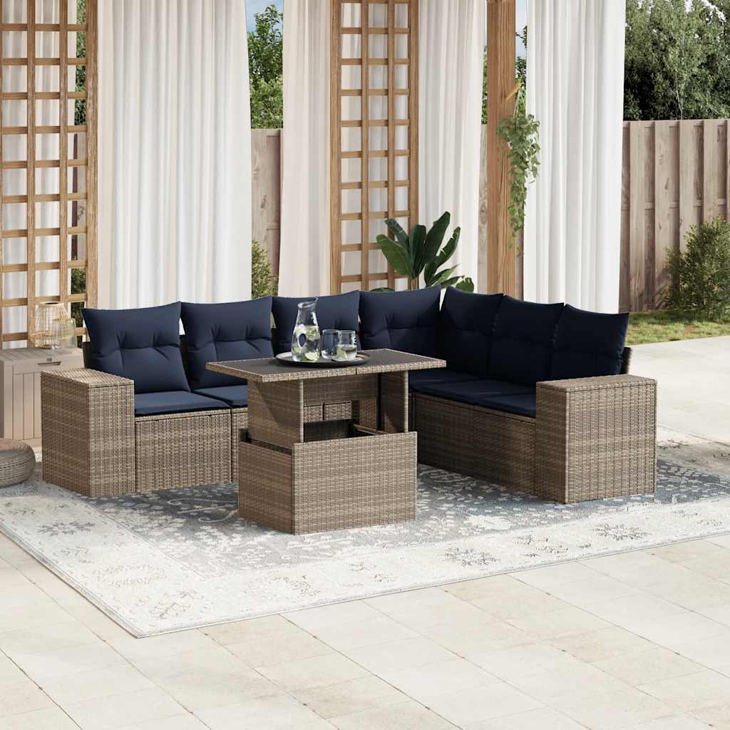 havesofasæt med 7 dele og hynder grå polyrattan