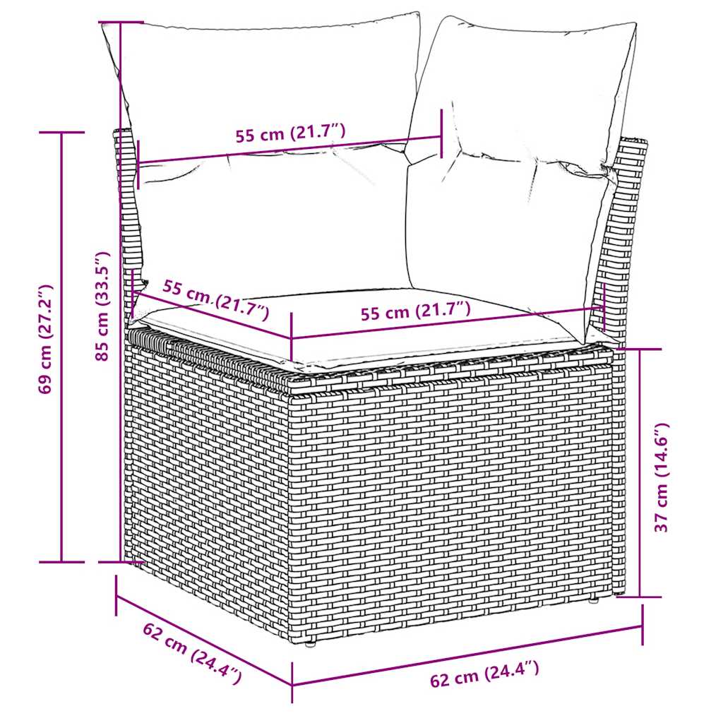 sofasæt til haven 7 dele med hynder polyrattan sort