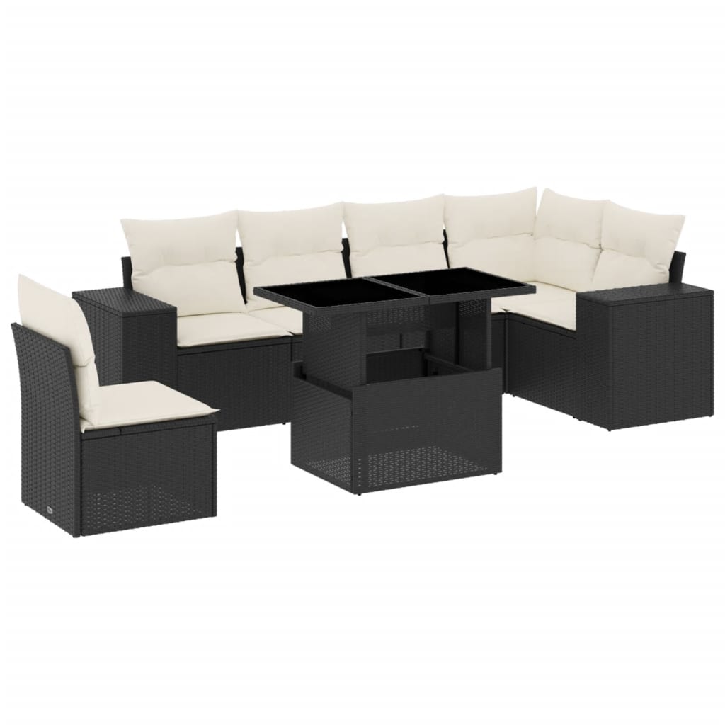 sofasæt til haven 7 dele med hynder polyrattan sort