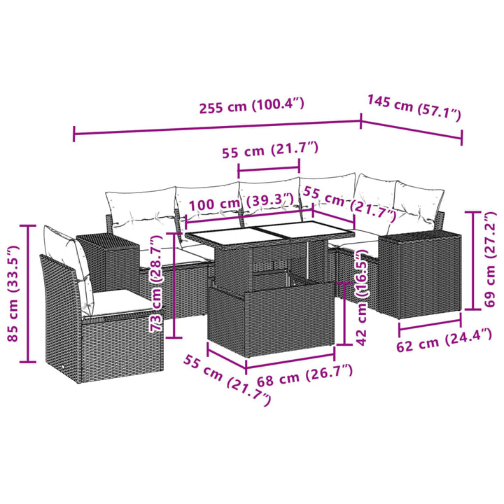 sofasæt til haven 7 dele med hynder polyrattan sort