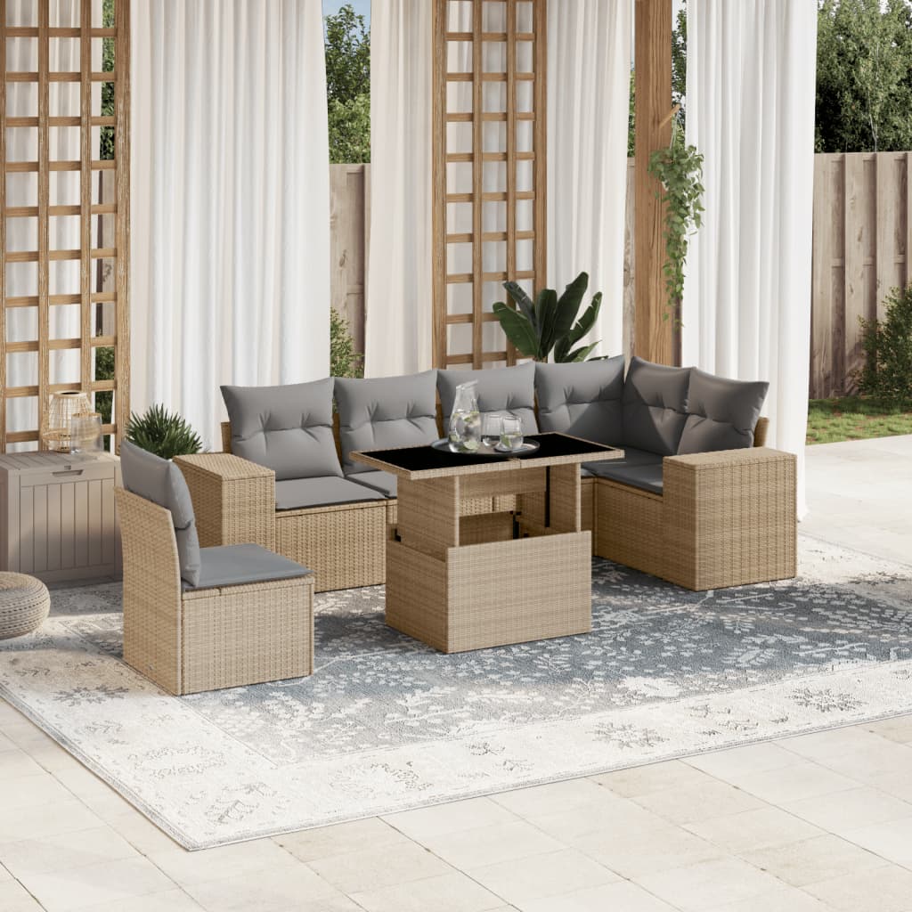 sofasæt til haven 7 dele med hynder polyrattan beige