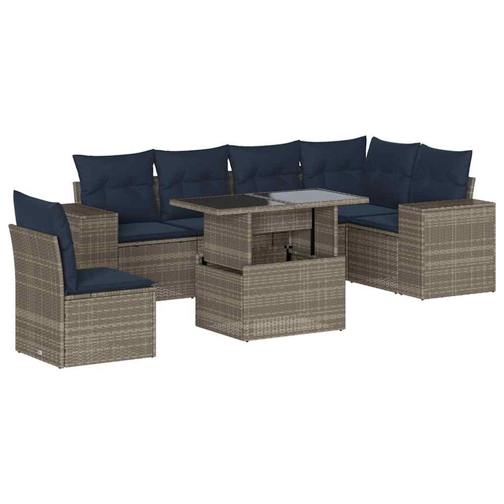 havesofasæt med 7 dele og hynder grå polyrattan