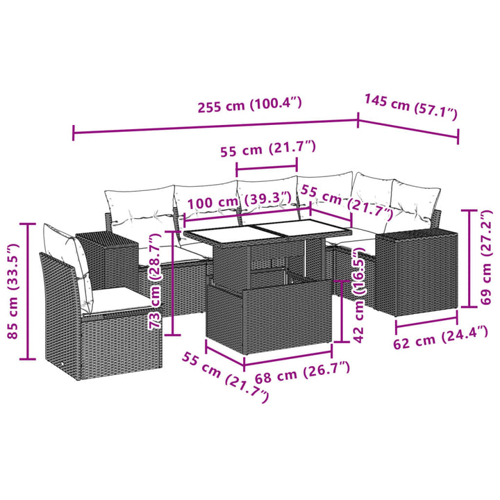 sofasæt til haven 7 dele med hynder polyrattan lysegrå