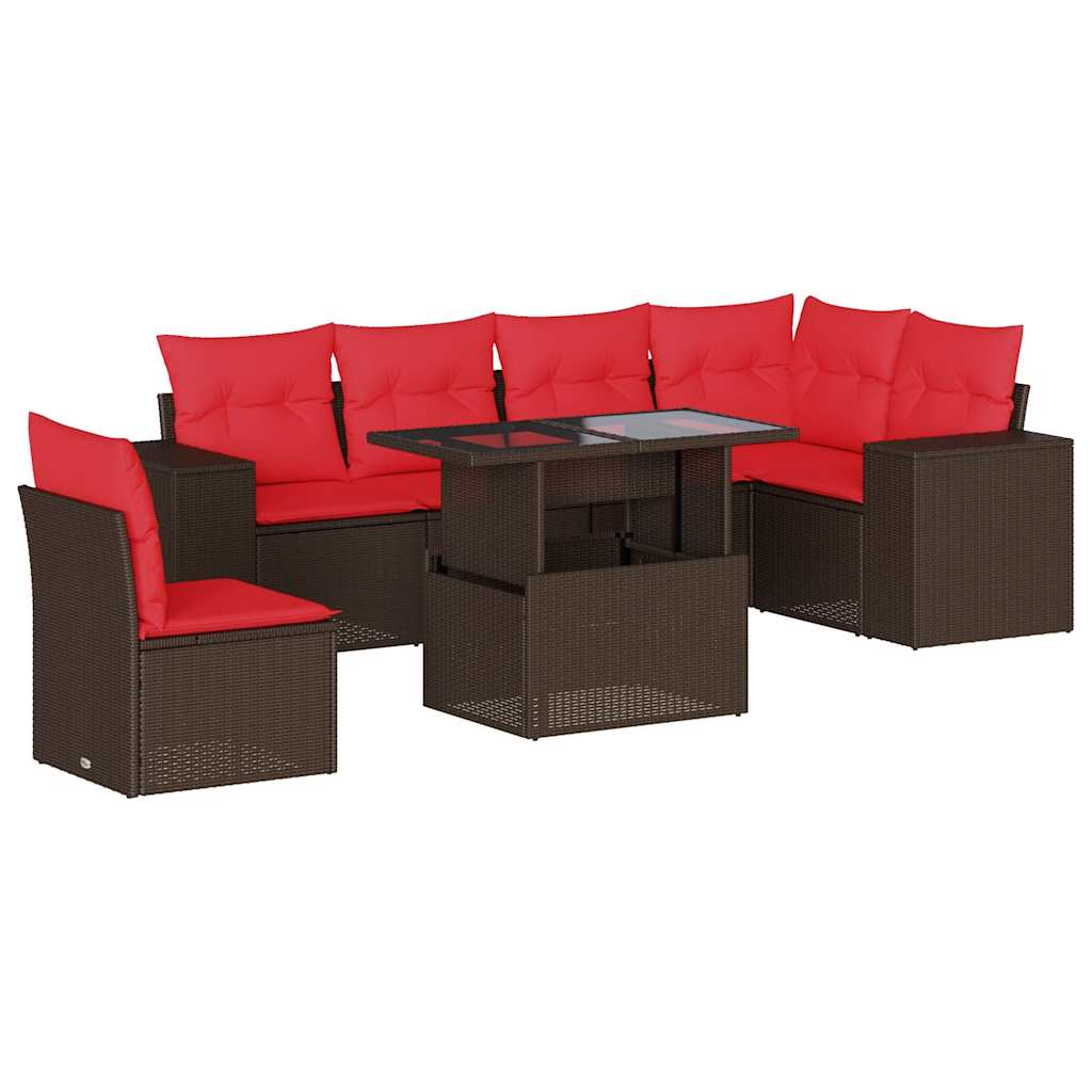 havesofasæt med 7 hynder brun polyrattan