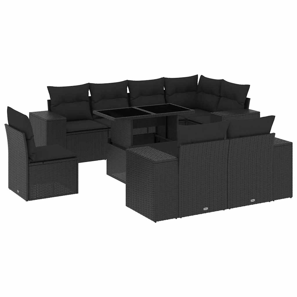 sofasæt til haven 9 dele med hynder polyrattan sort