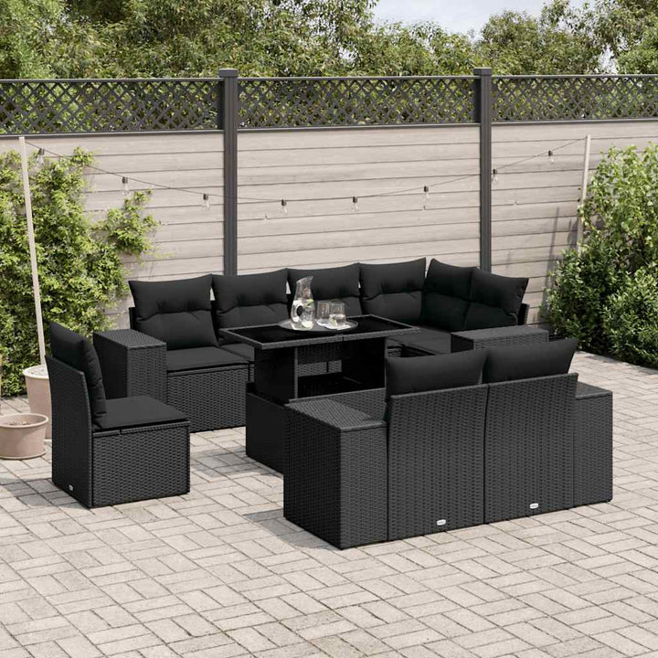 sofasæt til haven 9 dele med hynder polyrattan sort