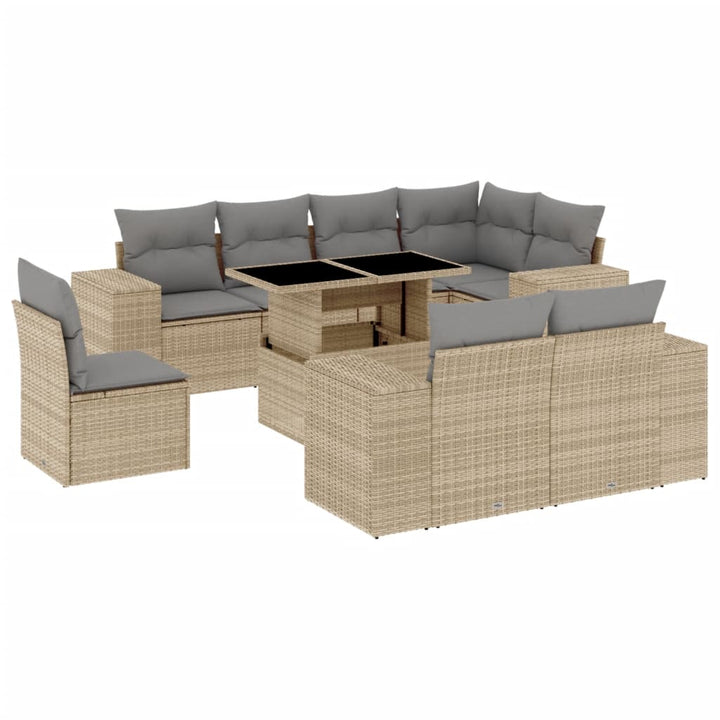 sofasæt til haven 9 dele med hynder polyrattan beige