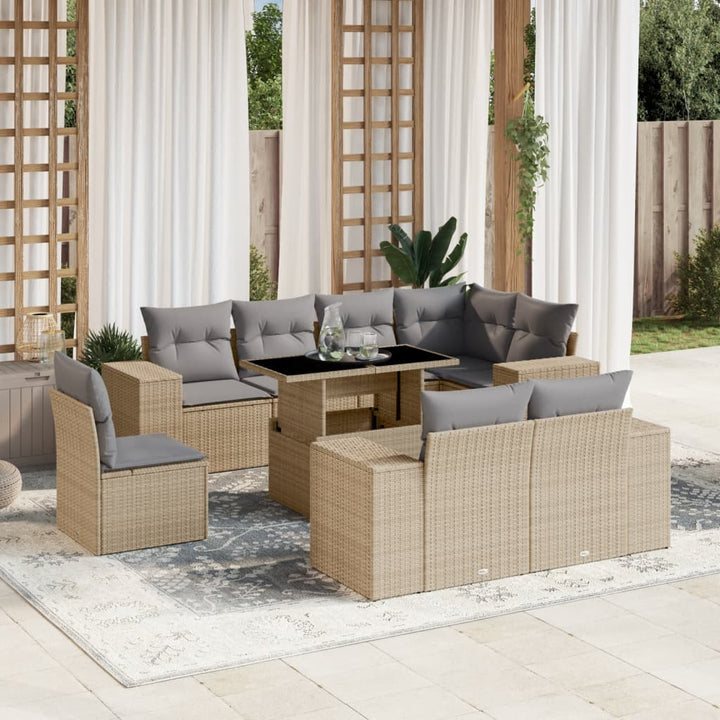 sofasæt til haven 9 dele med hynder polyrattan beige