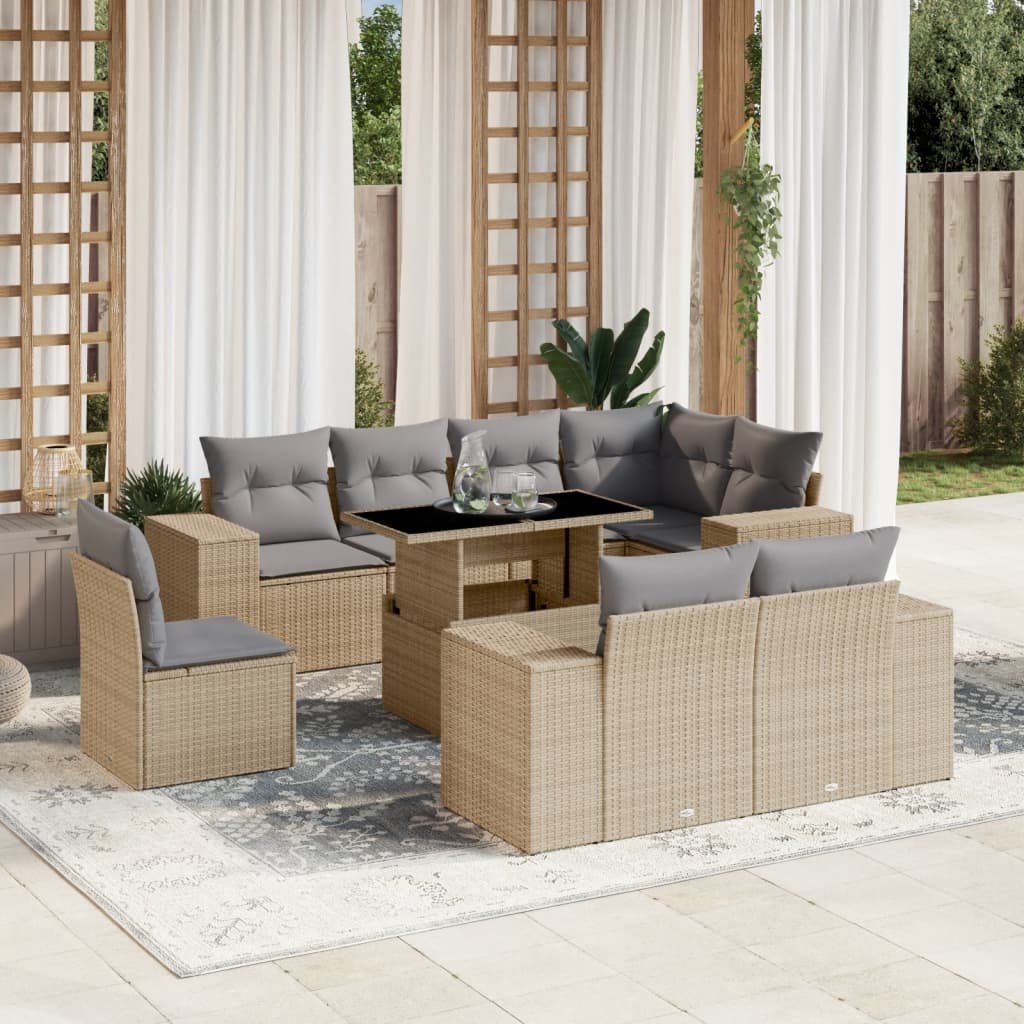 sofasæt til haven 9 dele med hynder polyrattan beige