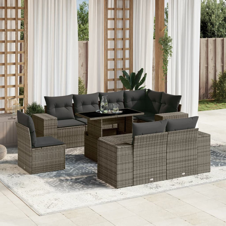 sofasæt til haven 9 dele med hynder polyrattan grå