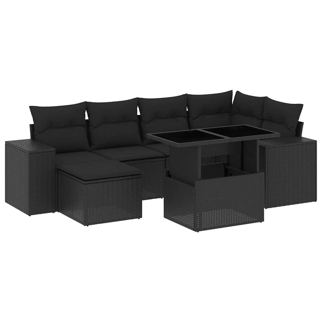 sofasæt til haven 7 dele med hynder polyrattan sort