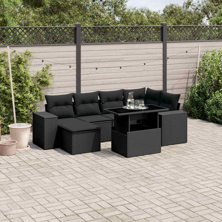 sofasæt til haven 7 dele med hynder polyrattan sort