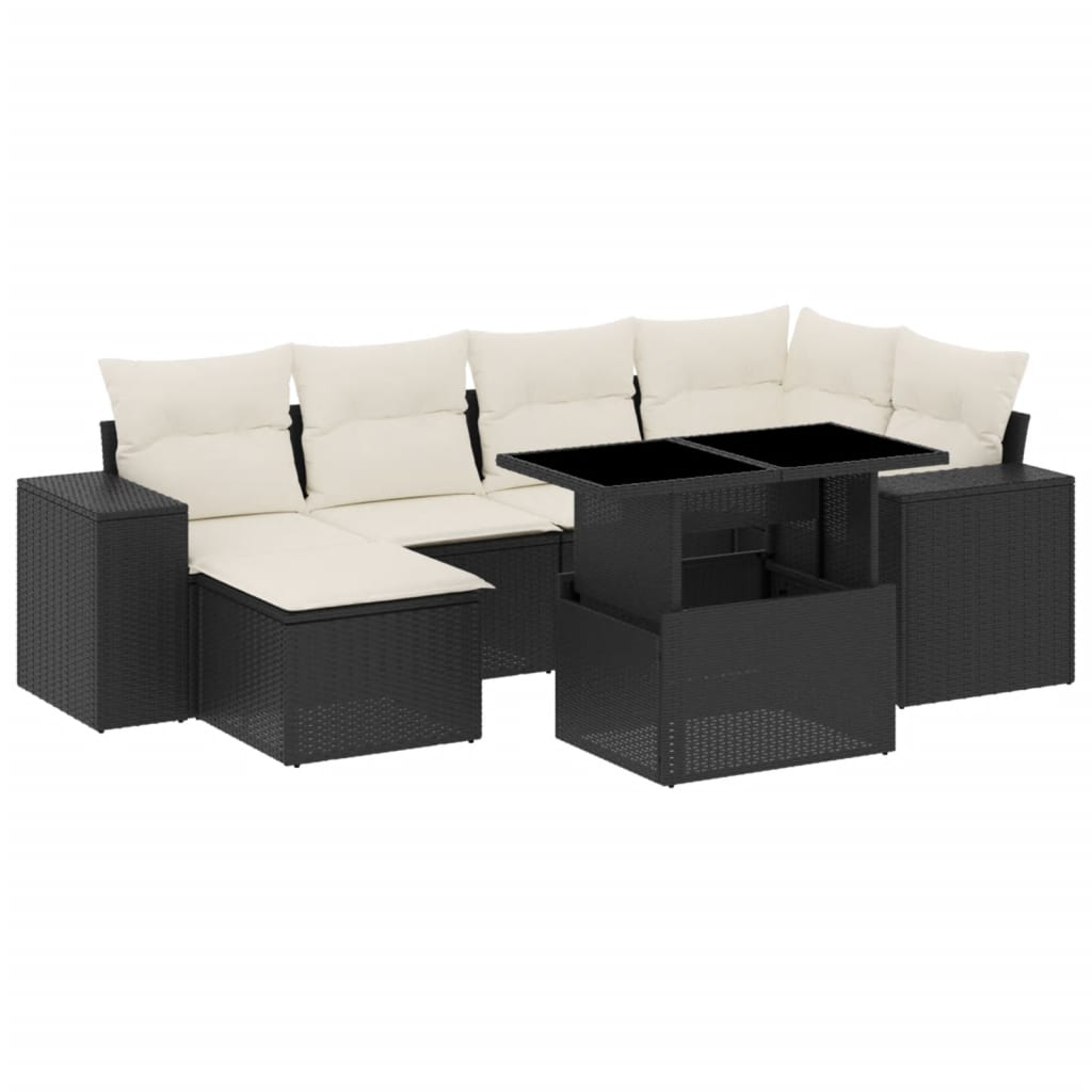 sofasæt til haven 7 dele med hynder polyrattan sort