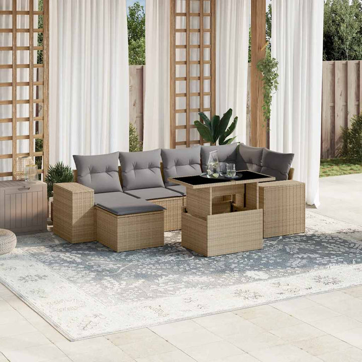 sofasæt til haven 7 dele med hynder polyrattan beige
