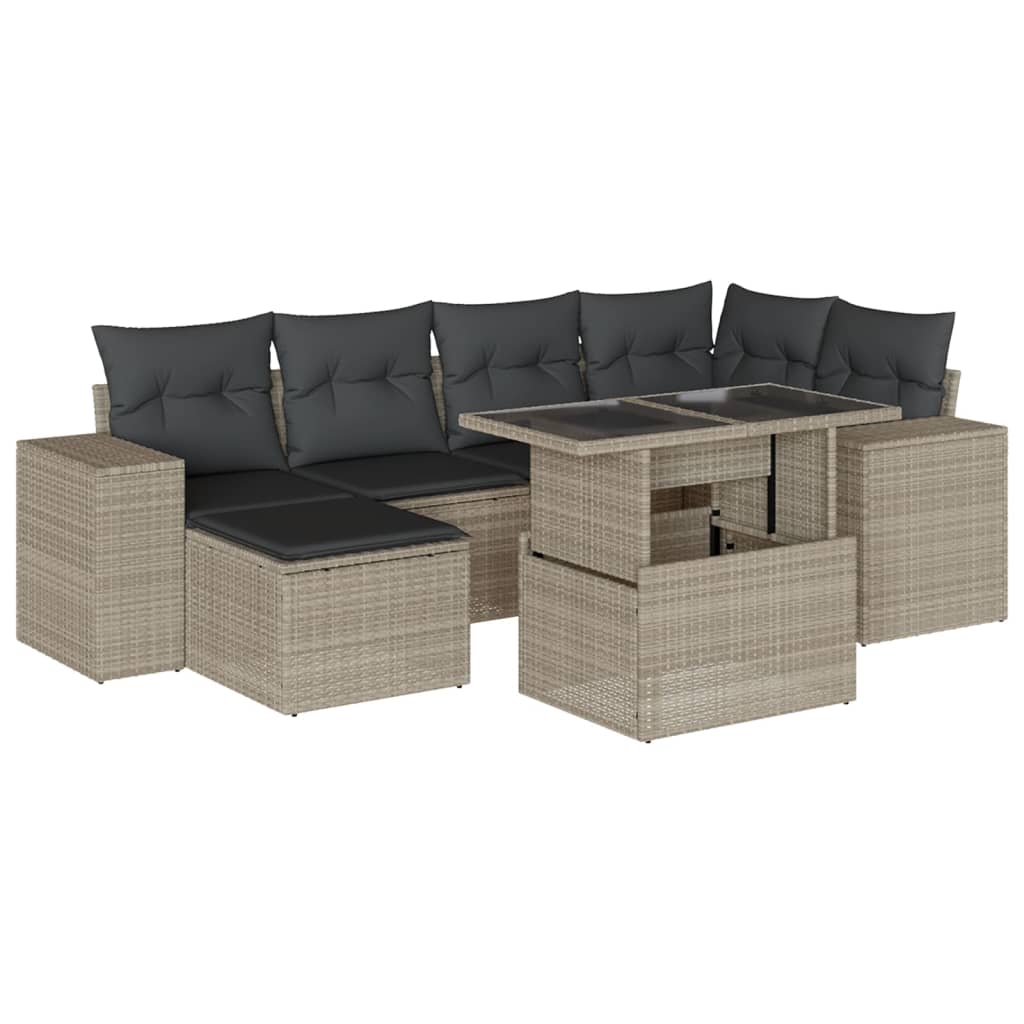 sofasæt til haven 7 dele med hynder polyrattan lysegrå