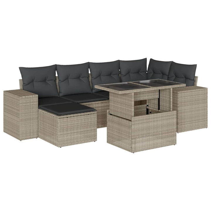 sofasæt til haven 7 dele med hynder polyrattan lysegrå