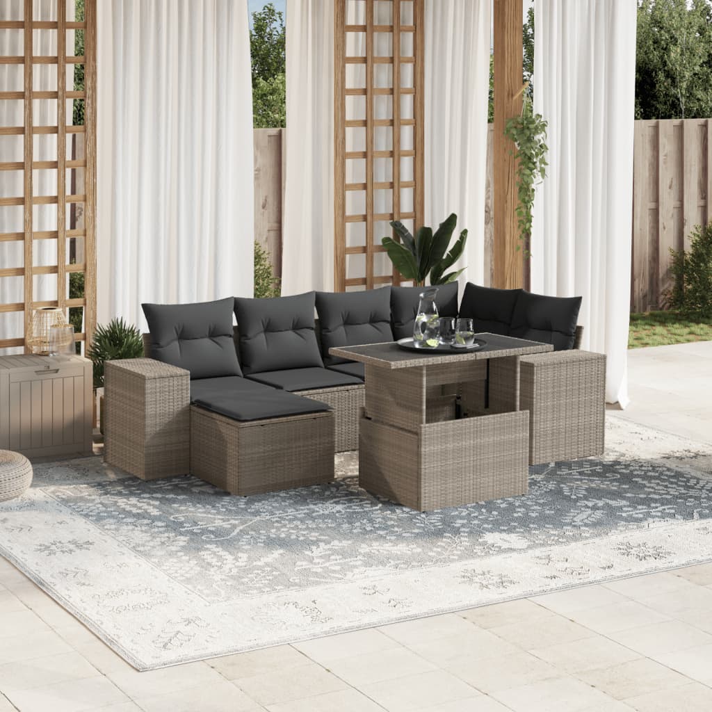 sofasæt til haven 7 dele med hynder polyrattan lysegrå