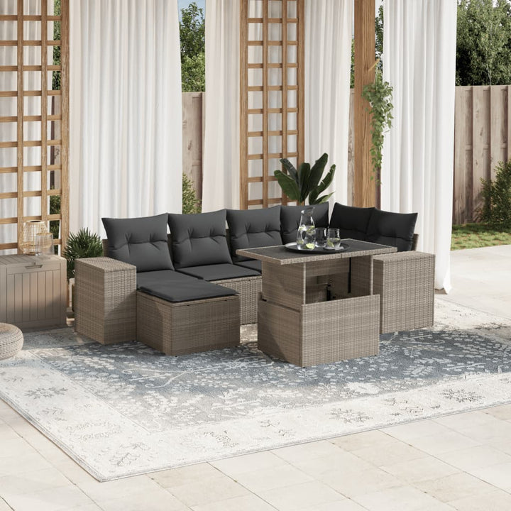 sofasæt til haven 7 dele med hynder polyrattan lysegrå