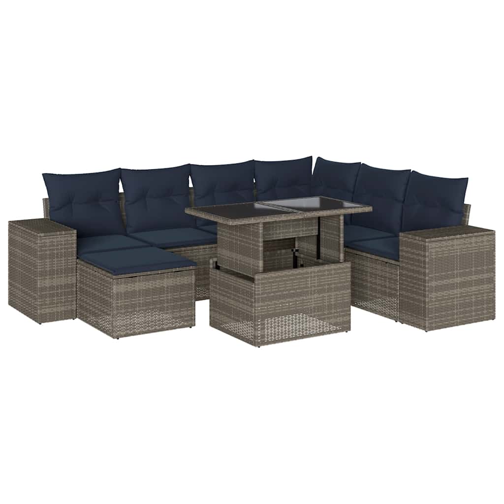 havesofasæt med 8 hynder grå polyrattan
